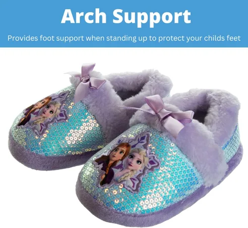 Vista 3 de Disney Frozen Elsa and Anna Girls Slippers - Plush Non-Slip Comfy Fluffy Lightweight Warm Comfort Soft Aline Indoor House Slippers