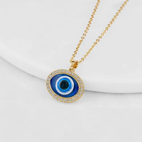 Vista 3 de Evil Eye Necklace for Women 18K Gold Plated Cubic Zirconia Diamond Gold Pendant Necklace Evil Eye Charms Blue Eyes Pendant for for Wife Grilfriend