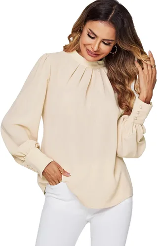 Vista 3 de LYANER Blusa plisada de manga larga con cuello alto para mujer