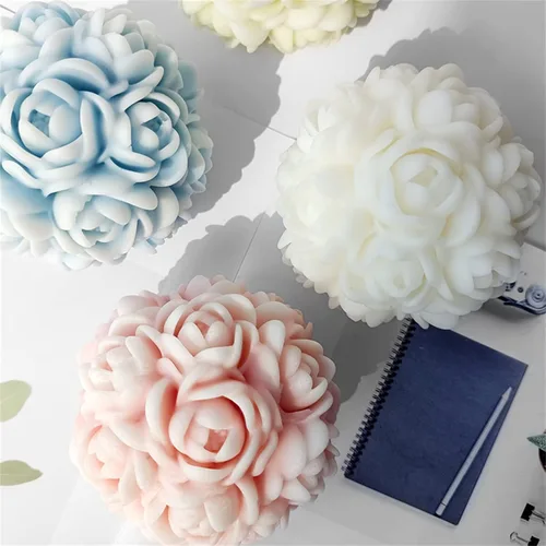 Vista 7 de Molde de silicona para velas de bola de flores, molde de jabón de flor de rosa, fondant, pastel de chocolate, caramelo, resina, arcilla