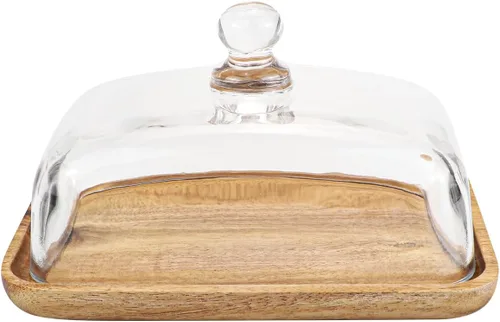 Vista 8 de Mantequera de cristal transparente con tapa, recipiente para mantequilla, queso crema y pastel de postre (bambú)
