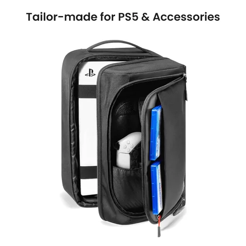 Vista 3 de tomtoc Travel Backpack for PS5 Console, Accessories, Protective Carrying Case Storage Bag Compatible with Sony PlayStation 5 Console, Headset, 2