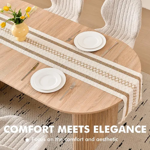 Vista 3 de Mesa de comedor ovalada de 70.8" para 4 a 6 personas, mesa moderna de cocina estilo granja para desayuno, comedor y recepción (solo mesa), natural
