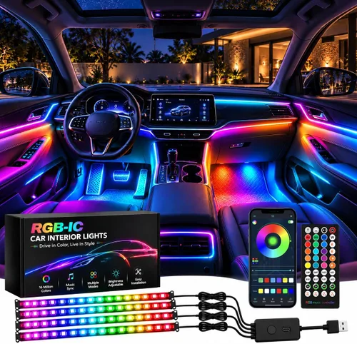 Vista 9 de Luces LED para coche, luces interiores de coche inteligentes RGB, control RGB 48SMD