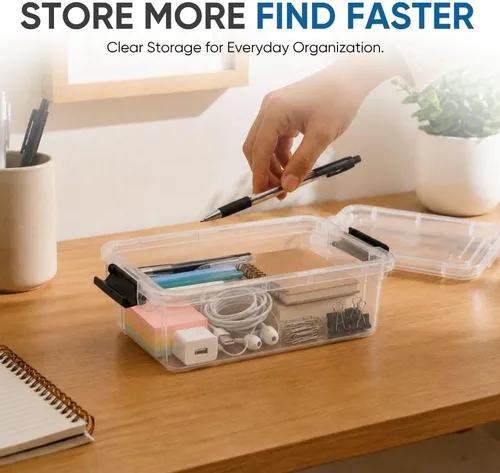 Vista 3 de Superio Mini contenedor de almacenamiento de plástico para crayón, suministros de arte y estuche de costura, organizador pequeño apilable