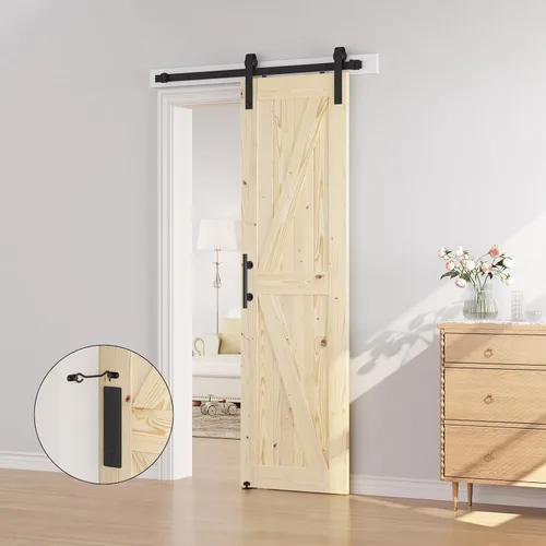Vista 6 de SMARTSTANDARD Puerta corredera de granero de 24 x 84 pulgadas con kit de herrajes para puerta de granero de 4 pies incluido, puerta de madera maciza