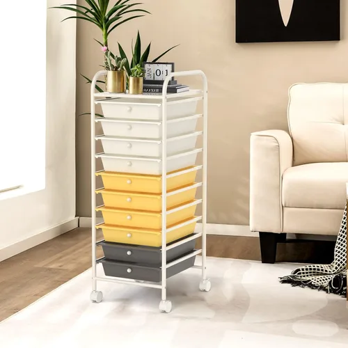 Vista 42 de DREAMADE Carrito rodante con cajones de almacenamiento, carrito utilitario con cajones de plástico extraíbles, ruedas con cerradura, carrito de arte