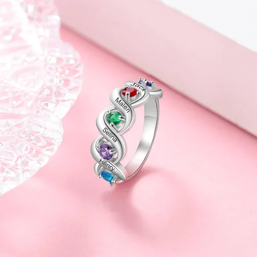 Vista 5 de Anillo personalizado para madre con 5 piedras de nacimiento de imitación grabadas con 5 nombres de aniversario para su familia regalo para abuela