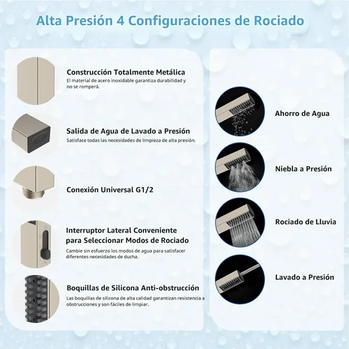 Vista 5 de Hibbent Cabezal de ducha de lluvia de 8 pulgadas de metal completo Certificado CUPC, Combo de cabezal de ducha doble, varita de ducha manual de alta