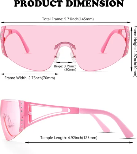 Vista 4 de NULOOQ Gafas de sol envolventes Y2K para mujeres y hombres, gafas de sol futuristas sexys sin marco, escudo de estrellas planas