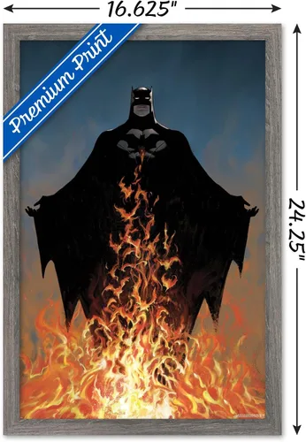 Vista 3 de Trends International DC Comics Batman - Póster de pared de fuego, 22.4 pulgadas de largo x 14.7 pulgadas, versión enmarcada de madera de granero