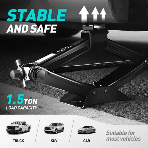 Vista 3 de DNA Motoring Gato de tijera para coche de 1,5 toneladas (3,306 libras) de Negro