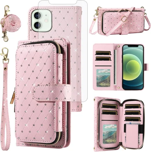 Vista 43 de Funda para teléfono iPhone 6 6S con cremallera y protector de pantalla con protector de pantalla, correa de cordón cruzado, ranura para iPhone 6 Six