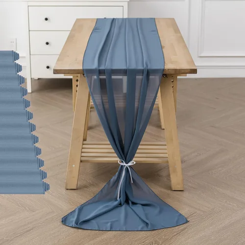 Vista 12 de Paquete de 2 caminos de mesa de gasa de 10 pies de 29 x 120 pulgadas, camino de mesa romántico transparente para boda, fiesta de cumpleaños