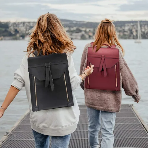 Vista 7 de ESTARER Mochila de cuero de moda para mujer, para viajes, trabajo, universidad, 15.6 pulgadas, mochila de piel sintética para mujer (rojo vino)