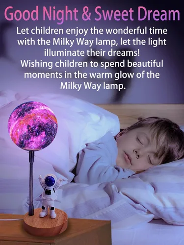 Vista 3 de WLHONG Lámpara de luna para niños, luces Space Buddy con luz nocturna de astronauta de 7 colores, alimentada por USB y control de botón, lámpara