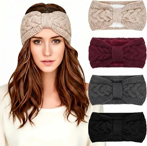 Vista 12 de Chalier Winter Headbands for Women, Crochet Ear Warmer Headband Beige/Negro/Gris Oscuro/Rojo