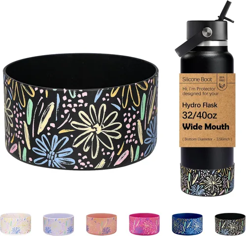 Vista 8 de WK IEASON Base protectora de silicona para botellas Hydro Flask de 12 a 24 onzas de ancho y boca estándar, funda antideslizante para accesorios de 2