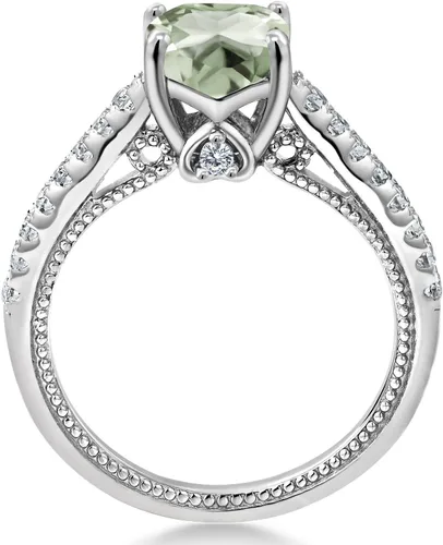Vista 4 de Gem Stone King Anillo de compromiso de plata de ley 925 con piedra natal de 0.276 in y zafiro blanco creado Anillo de compromiso de boda