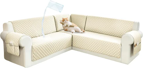 Vista 36 de Fundas para sofá seccional para perros 100% impermeables, funda de esquina para sofá en forma de L, para mascotas, de terciopelo, lavable