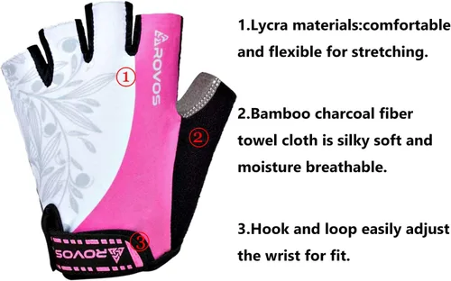 Vista 2 de Guantes de ciclismo para hombres y mujeres, almohadilla de gel antideslizante de 0.197 pulgadas, ligero y transpirable, diseño de medio dedo