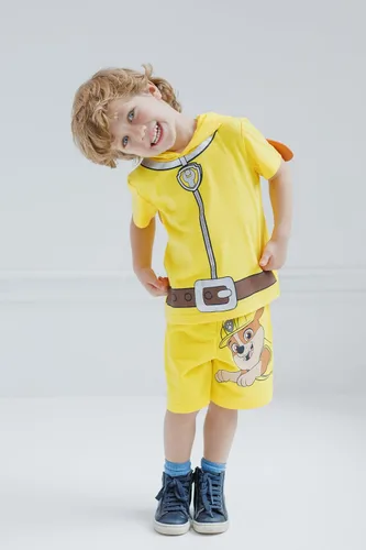 Vista 4 de Paw Patrol Chase Skye Rubble Marshall - Conjunto de camiseta y pantalones cortos de ciclismo de rizo francés para niños pequeños y grandes