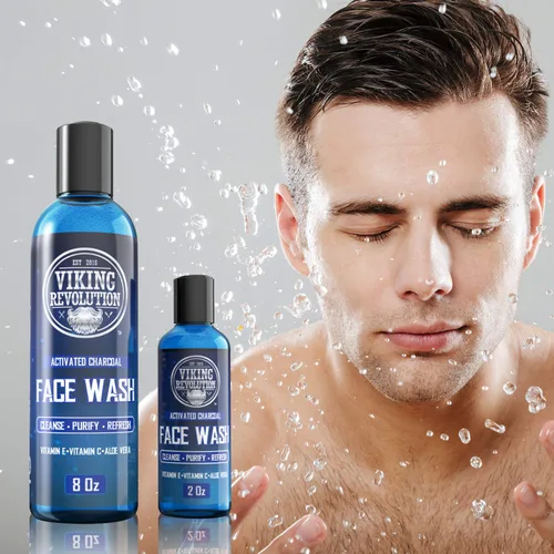 Vista 5 de Viking Revolution Jabón facial de carbón para hombres, elimina la suciedad y las toxinas, agente de limpieza de la piel, limpia, purifica