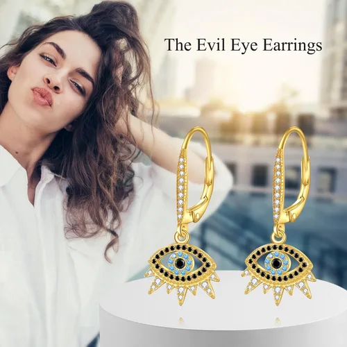 Vista 6 de Aretes de plata de ley contra el mal de ojo, regalo de joyería para mujeres y niñas