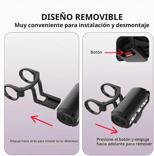 Vista 5 de Luces de bicicleta superbrillantes para conducción nocturna, luz de bicicleta de alto lumen delantera y trasera, juego de faros delanteros