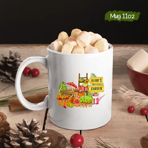 Vista 5 de Taza de cerámica de jardinero – Regalo de jardín vegetal personalizado con nombre del propietario del jardín – Taza de café de plantas para amantes