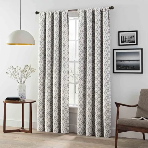 Vista 3 de Eclipse Lollie Total Privacy - Cortinas opacas con bolsillo para barra, diseño de enrejado (2 paneles), 52 x 84 pulgadas, color gris