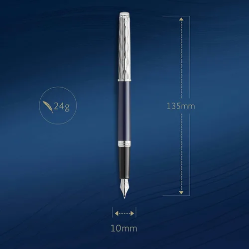 Vista 3 de Waterman Pluma estilográfica Hémisphère Metal y laca azul Tapa cincelada Punta mediana de acero inoxidable Tinta azul Caja de regalo