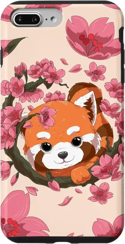 Vista 12 de Funda para iPhone 15 Pro Cute Red Panda y Sakura Cherry Blossom