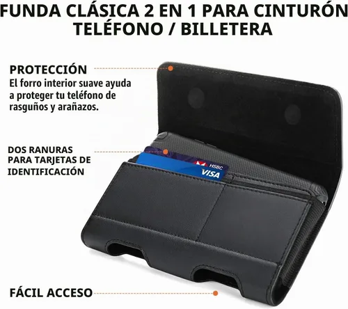Vista 2 de BECPLT Funda de cuero con soporte para tarjeta de identificación, funda con clip para cinturón para iPhone 13 Mini, 12 Mini, 8, 7, 6s, 6, Galaxy