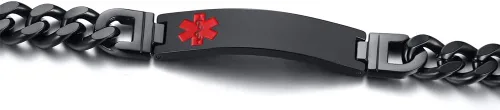 Vista 3 de VNOX Pulsera de identificación de alerta médica con grabado gratuito para hombres y mujeres, etiqueta médica, cadena de eslabones de acero inoxidable