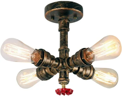 Vista 5 de Lámpara de techo industrial retro rústica steampunk para tubería de agua, lámpara colgante de 4 luces, lámpara vintage cerca de techo para cocina