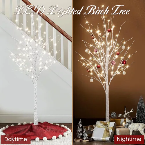 Vista 2 de Hooseng Lámpara de árbol con luz LED, 3 piezas de árbol de abedul con luces, 4 pies, 5 pies y 6 pies para verano, boda, festival, fiesta, jardín