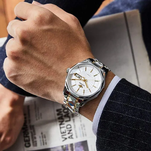 Vista 2 de OUPINKE Relojes de marca suiza para hombre, automáticos de cuerda automática, mecánico, doce caballeros, de lujo, negocios, 5 ATM, impermeable