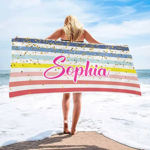 Vista 7 de InterestPrint Toalla de playa personalizada para mujeres y hombres, con texto dorado brillante, color verde, toallas de playa personalizadas
