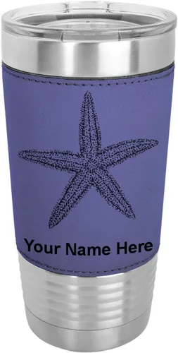 Vista 12 de LaserGram Vaso aislado al vacío de 20 onzas, estrella de mar, grabado personalizado incluido (piel sintética, gris)
