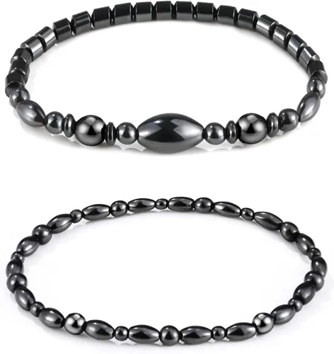 Vista 10 de Emibele Pulsera de desintoxicación linfática delgada para mujer, cuentas de hematita, obsidiana, antihinchazón, estiramiento para aliviar