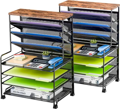 Vista 11 de Simple Trending Organizador de archivos de escritorio de 8 niveles, 1 paquete de bandeja de cartas, organizador de papel, accesorios de escritorio