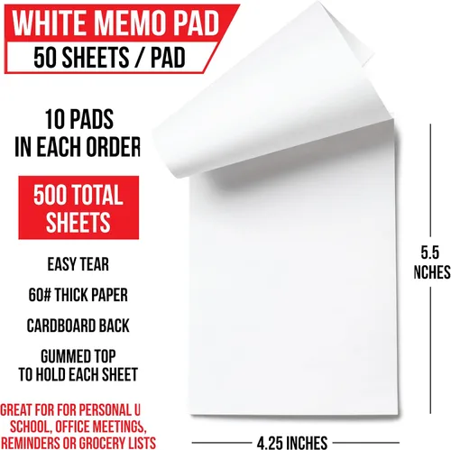 Vista 3 de Bloc de notas blanco liso – Bloc de notas – Bloc de notas – Bloc de notas – Bloc de notas en blanco – 10 blocs de 50 hojas en cada bloc de notas
