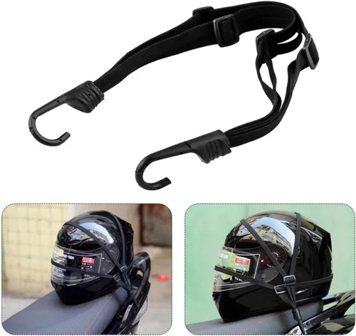 Vista 5 de Cuerda elástica elástica para casco de motocicleta con 2 ganchos, correa fija de gancho ajustable, cuerda de fijación de equipaje elástica de alta