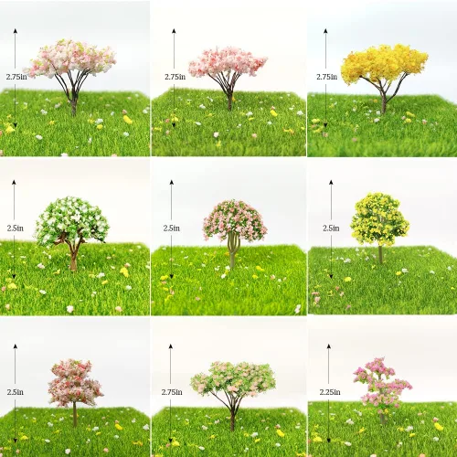 Vista 3 de 18 piezas de árboles de flores en miniatura, árbol de jardín de hadas, ornamento, modelo, tren, paisaje, arquitectura, árboles para manualidades