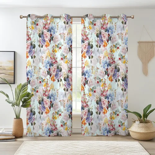 Vista 10 de Renaiss Pink Cherry Patels - Cortinas opacas con aislamiento térmico de flores de cerezo japonés, cortinas de ventana de dormitorio con estampado