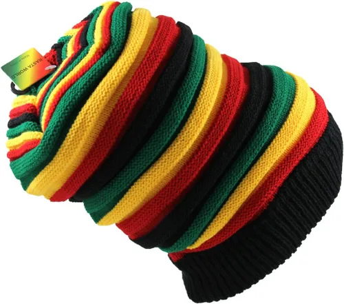 Vista 3 de RW Gorro clásico Rasta Slinky para hombre, negro/rasta, talla única, Negro/Rasta
