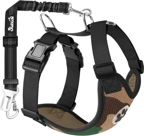 Vista 14 de SlowTon Arnés de Cinturón de Seguridad para Perro para Coche, Arnés de Coche para Perros Ajustable de Malla Transpirable y Arnés de Cinturón