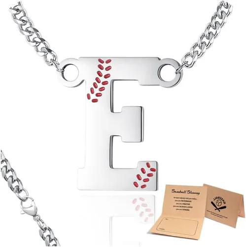 Vista 14 de QINJIEJIE Collar de béisbol inicial A-Z con letras, accesorios deportivos, colgante de encanto de béisbol, joyería de cadena de acero inoxidable 2-P