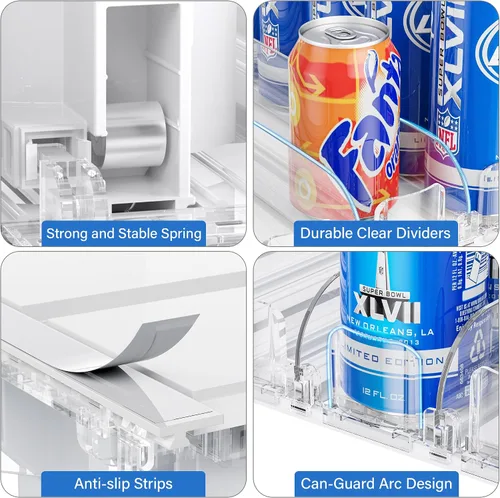 Vista 6 de LAMU Organizador de bebidas para nevera, dispensador organizador de latas de soda para refrigerador con deslizamiento automático de empuje
